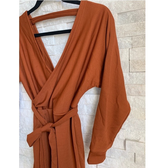 Burnt Orange Long Sleeve Ribbed Dress - Picture 6 of 6
